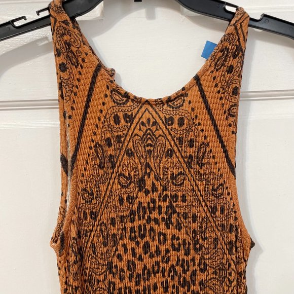 FARM RIO for Anthropologie Waffle Knit Alyse Midi Dress Orange Black Brown Small - Picture 5 of 11